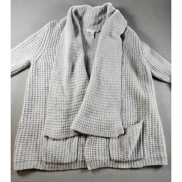 Autumn Cashmere Wool Blend Cardigan Medium Open Front Shawl Collar Chunky Gray - Picture 1 of 6
